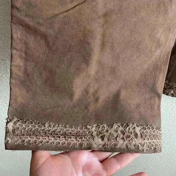 🆕Pretty Angel Coffee Lace-Accent Wide-Leg Linen Blend Pants S🆕 - Picture 7 of 12